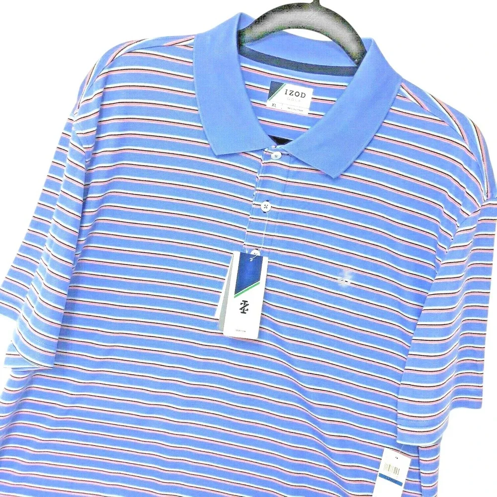 NWT Izod Mens Golf Polo Shirt Wicking Performance Stripes Athleisure XL Active - Picture 1 of 5